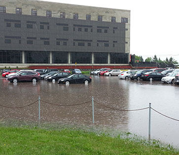 Standing water in parking lot